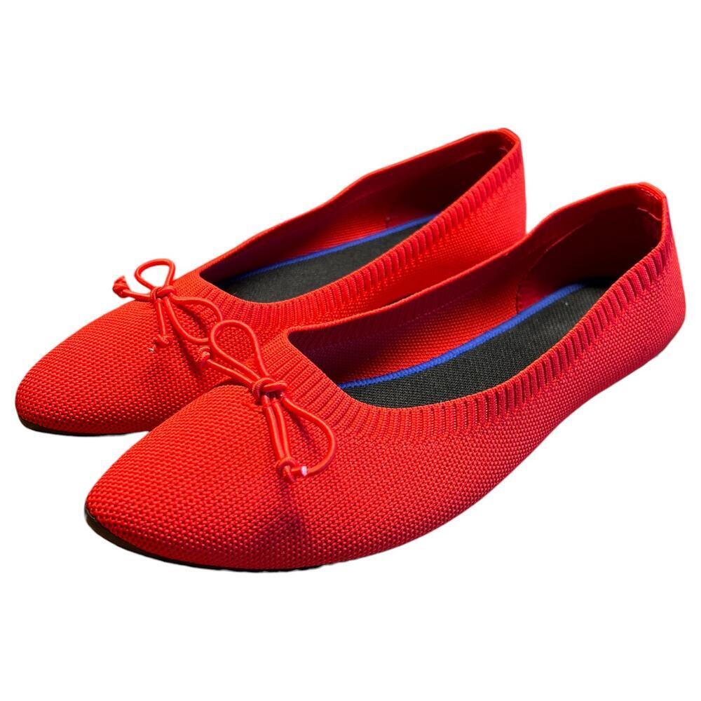 Shupua Women's Size 8 Red Ballet Flats Christmas Shoes Comfortable Knit